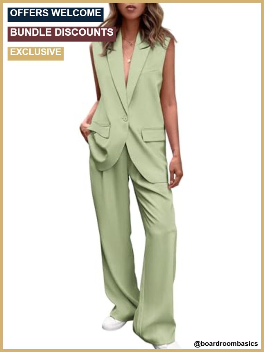 Women's 2 Piece Blazer Set Sleeveless Vest & Wide Leg Palazzo Pants Business
